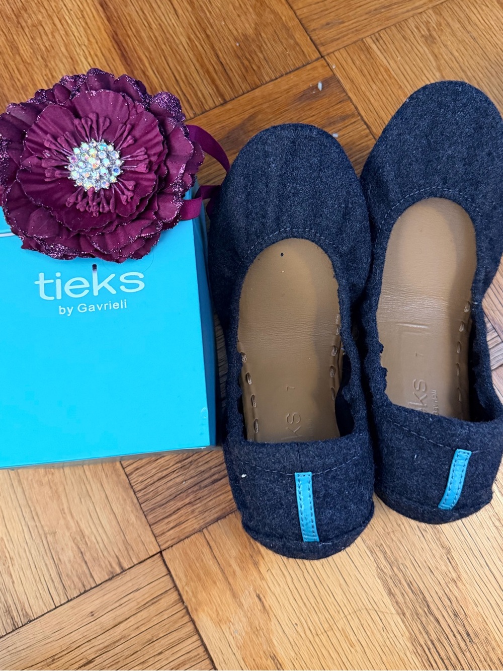 Tieks Charcoal Gray Ballet Flats with Teal Tab